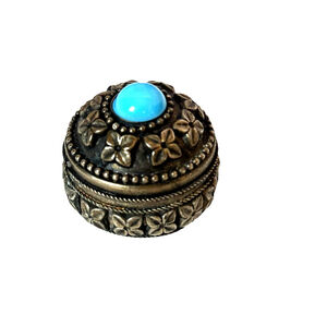 Vintage Small Jewelry or Pill Box with Turquoise Blue Stone